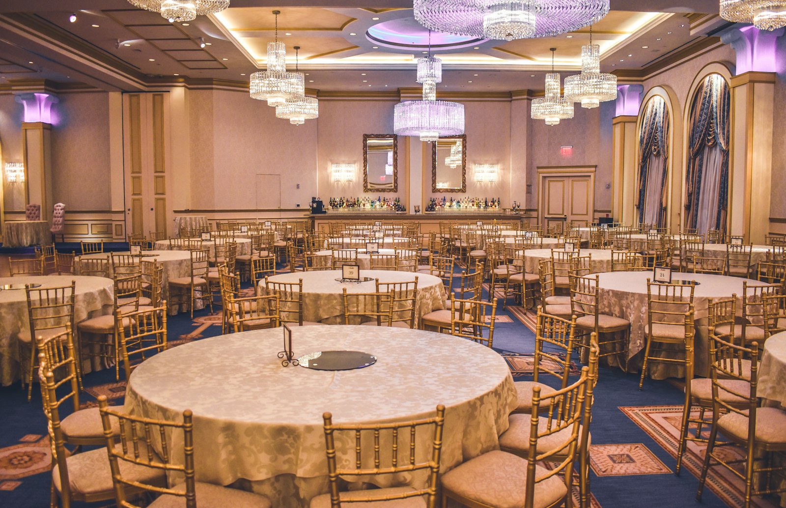Banquet room prepared for a celebration